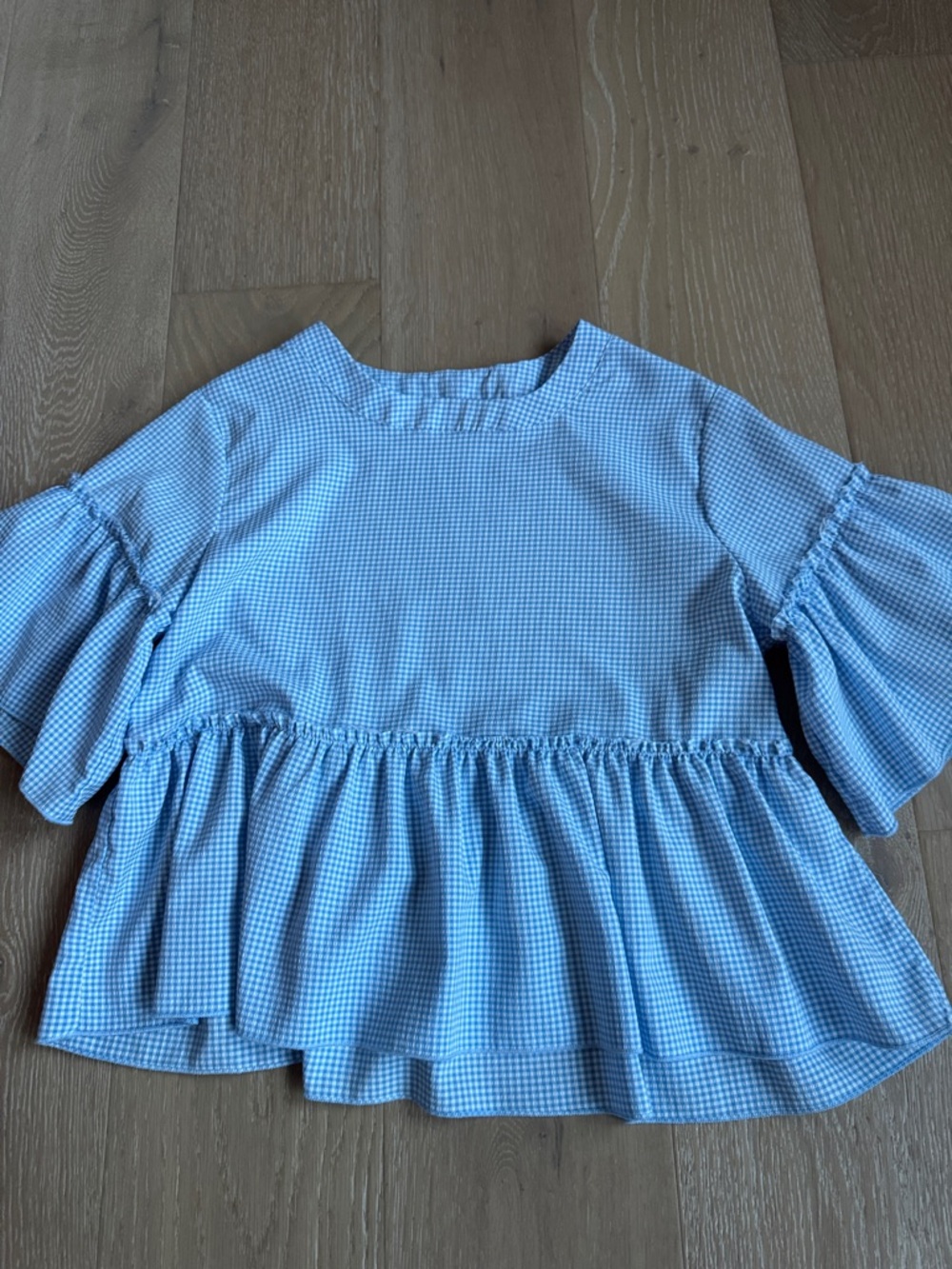 Altar'd State Light Blue Gingham Peplum Top for Kids